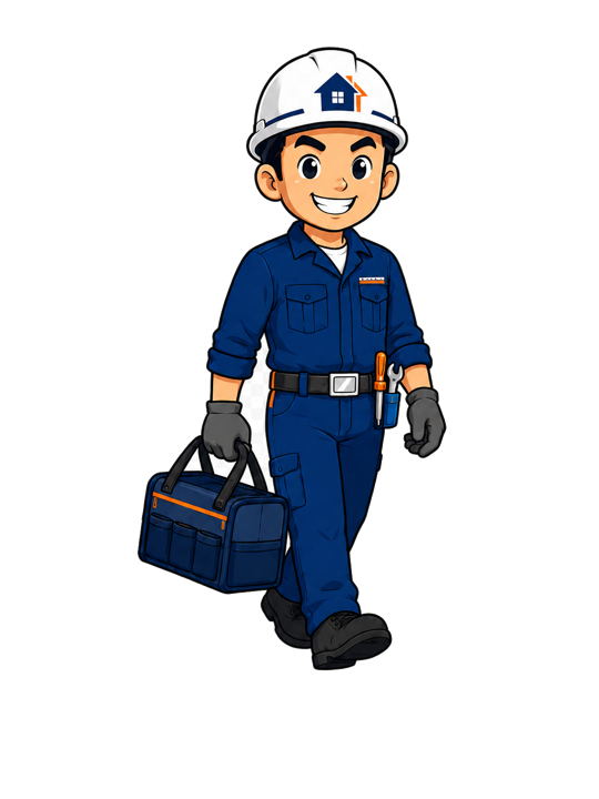 工具バッグを持って訪問する職人GOのスタッフのイラスト